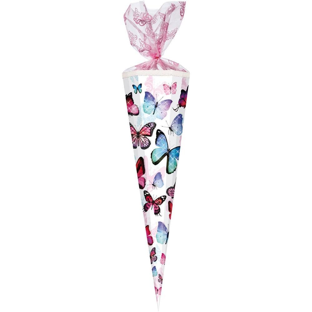 Nestler Schultüte Schmetterling 2016 mit Glitzer, 85 cm, eckig, mit rosafarbigem Organzaverschluss