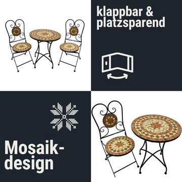 Wohnando Garten-Essgruppe Bistroset "Caspian", Metalltisch, Metallmöbel, schwarz, Mosaik-Design, (3-tlg), bestehend aus 2 Stühlen und 1 Tisch, Terrakotta Mix
