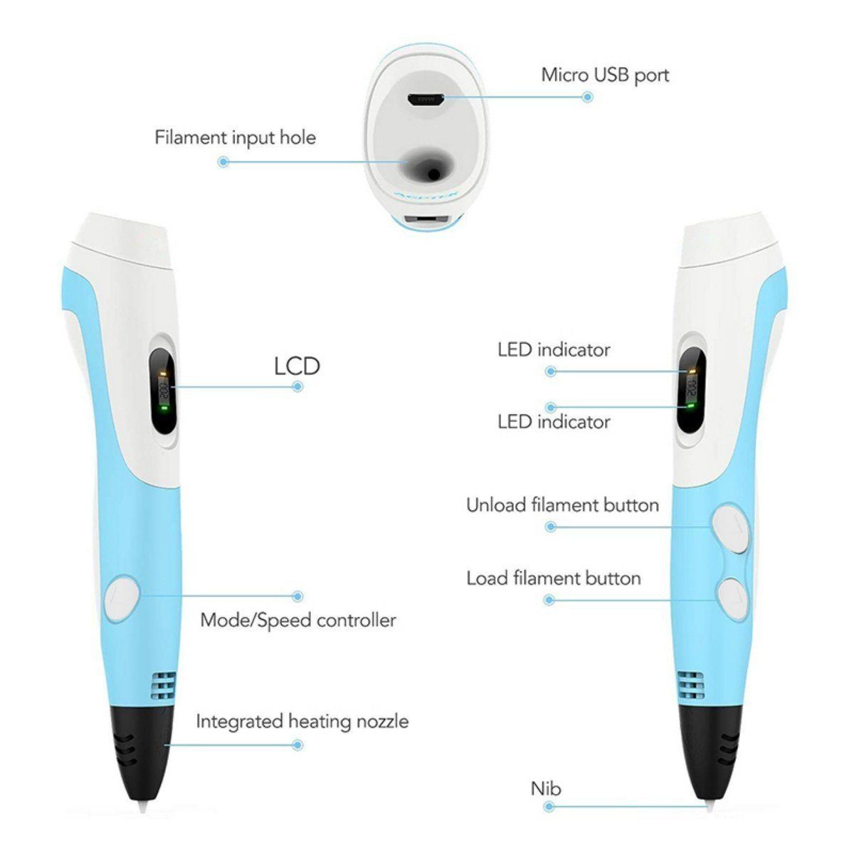 DOPWii 3D-Drucker-Stift 3D Stifte,3D-Zeichenstift,20 Φ1,75 Blua m mm-100 Farben