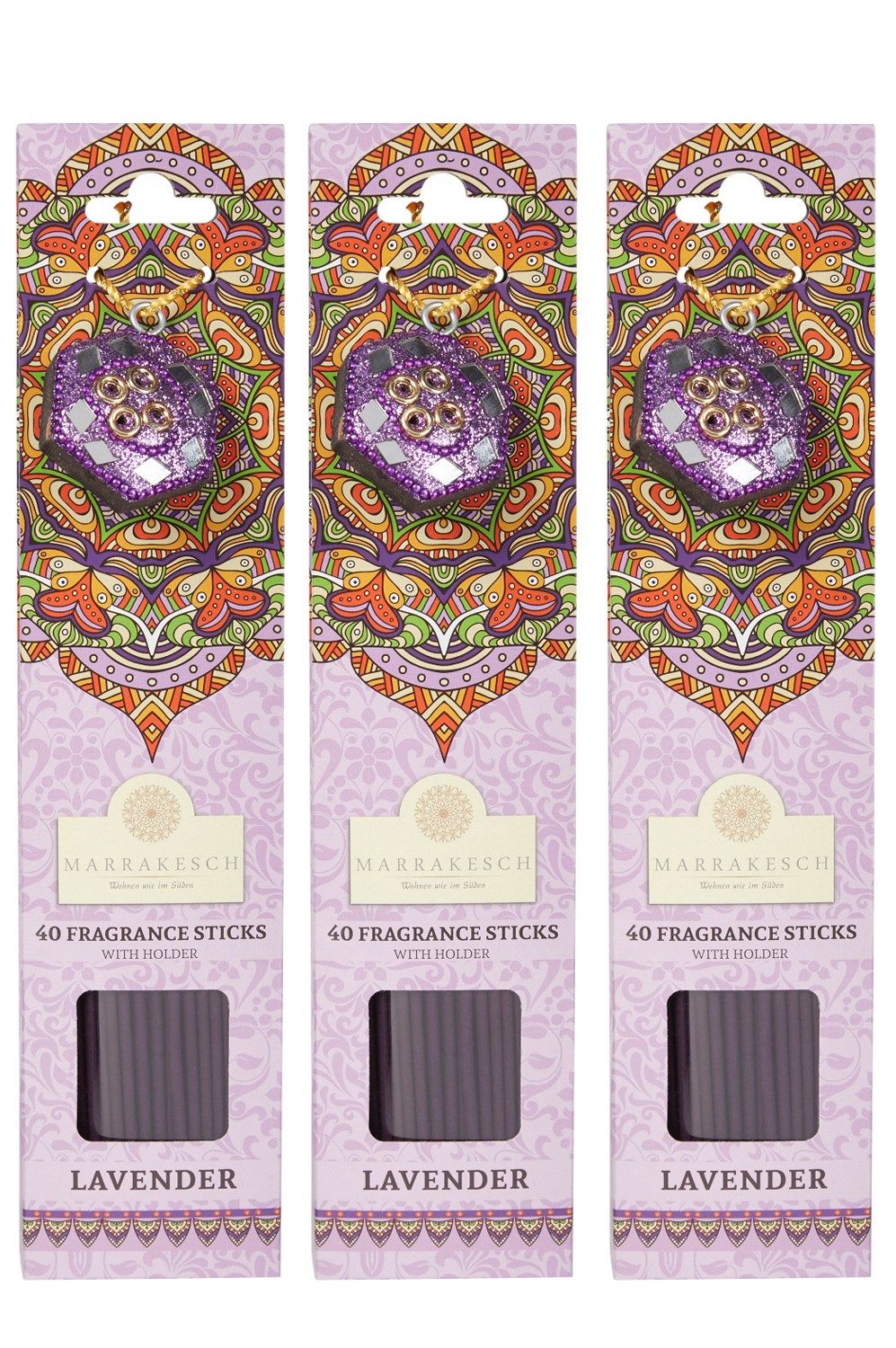 Marrakesch Orient & Mediterran Interior Räucherstäbchen 3er Set Lavendel-Räucherstäbchen aus Naturmaterial, handgerollt, 26 cm (3-St), Handarbeit