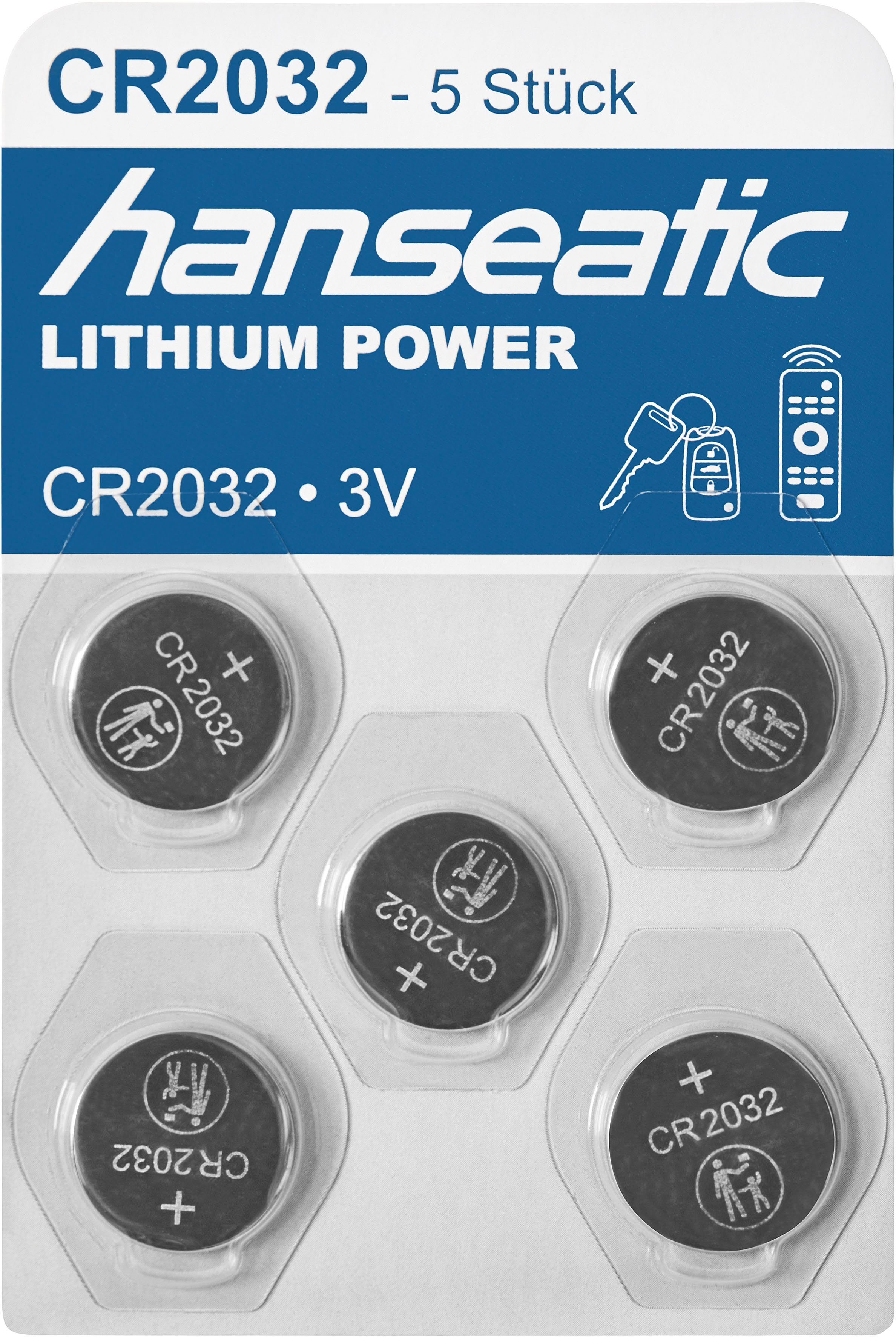 Hanseatic 5er Pack Lithium Power CR2032 Knopfzelle, CR2032 (3 V, 5 St)