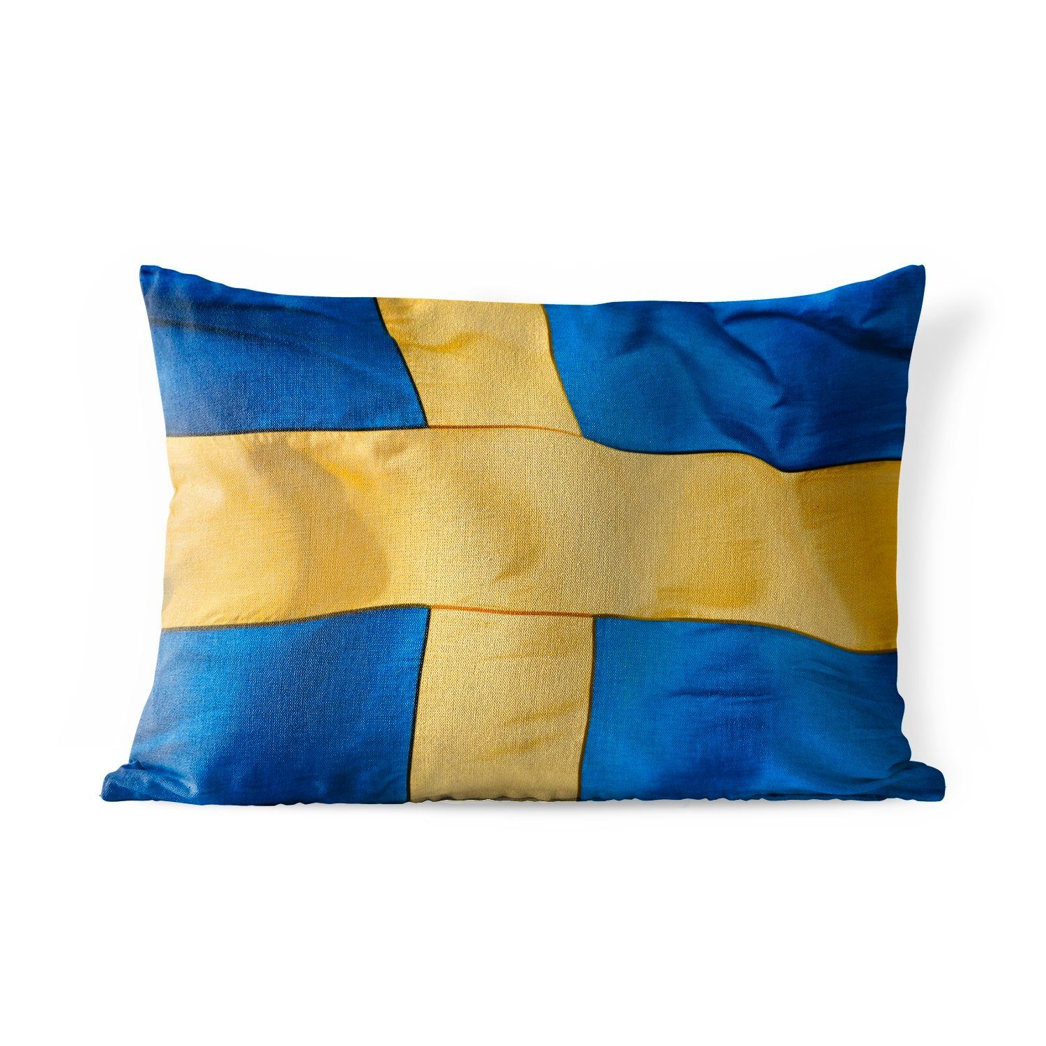 MuchoWow Dekokissen Nahaufnahme der Flagge von Schweden, Outdoor-Dekorationskissen, Polyester, Dekokissenbezug, Kissenhülle