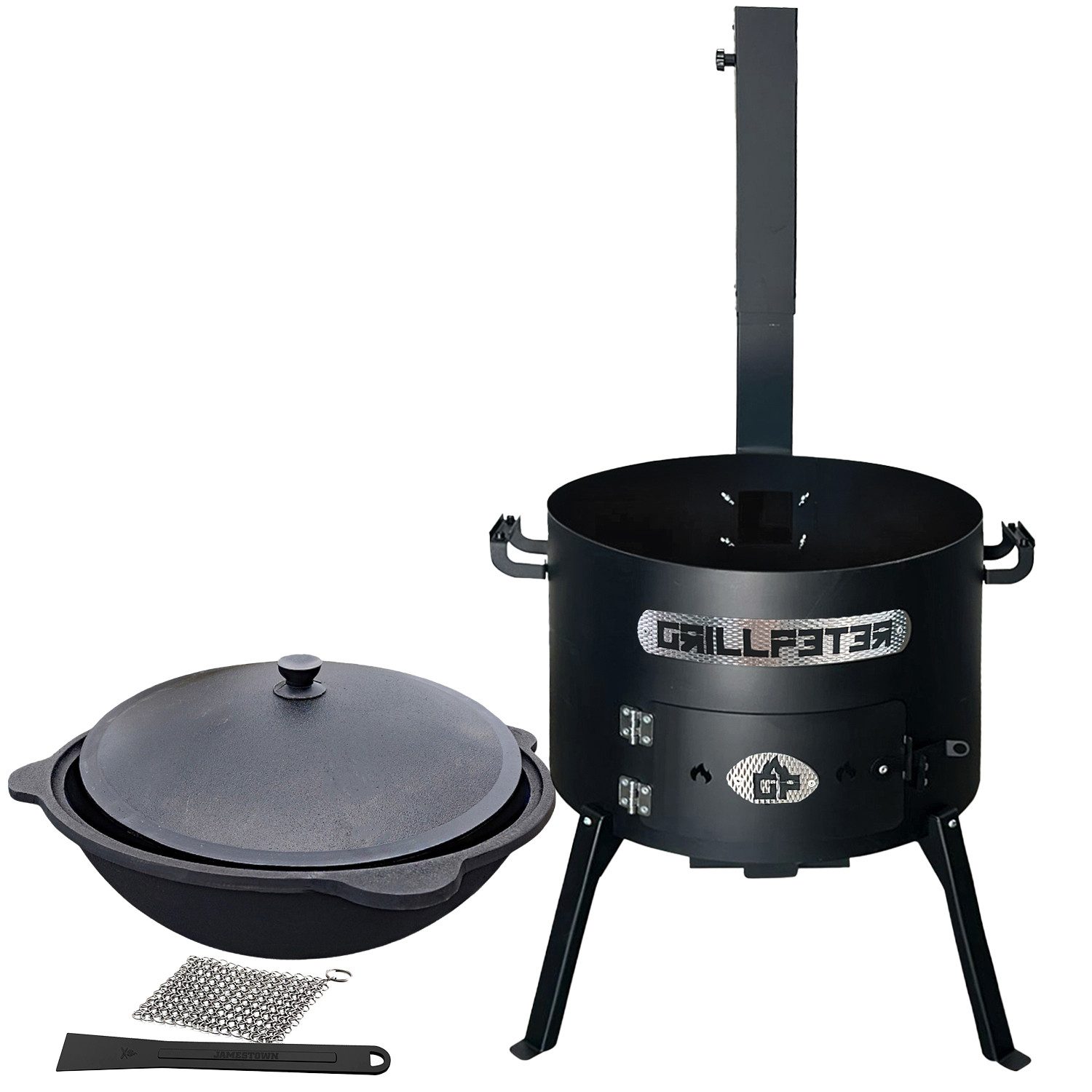 Grillpeter Holzkohlegrill Utschak Asamat Ø50 cm mit Kazan 22L aus Gusseisen und Zubehör