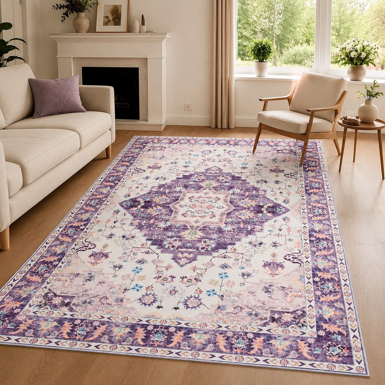 Lochas Designteppich Vintage Teppich Orientalisch Waschbar Kurzflor Rutschfest