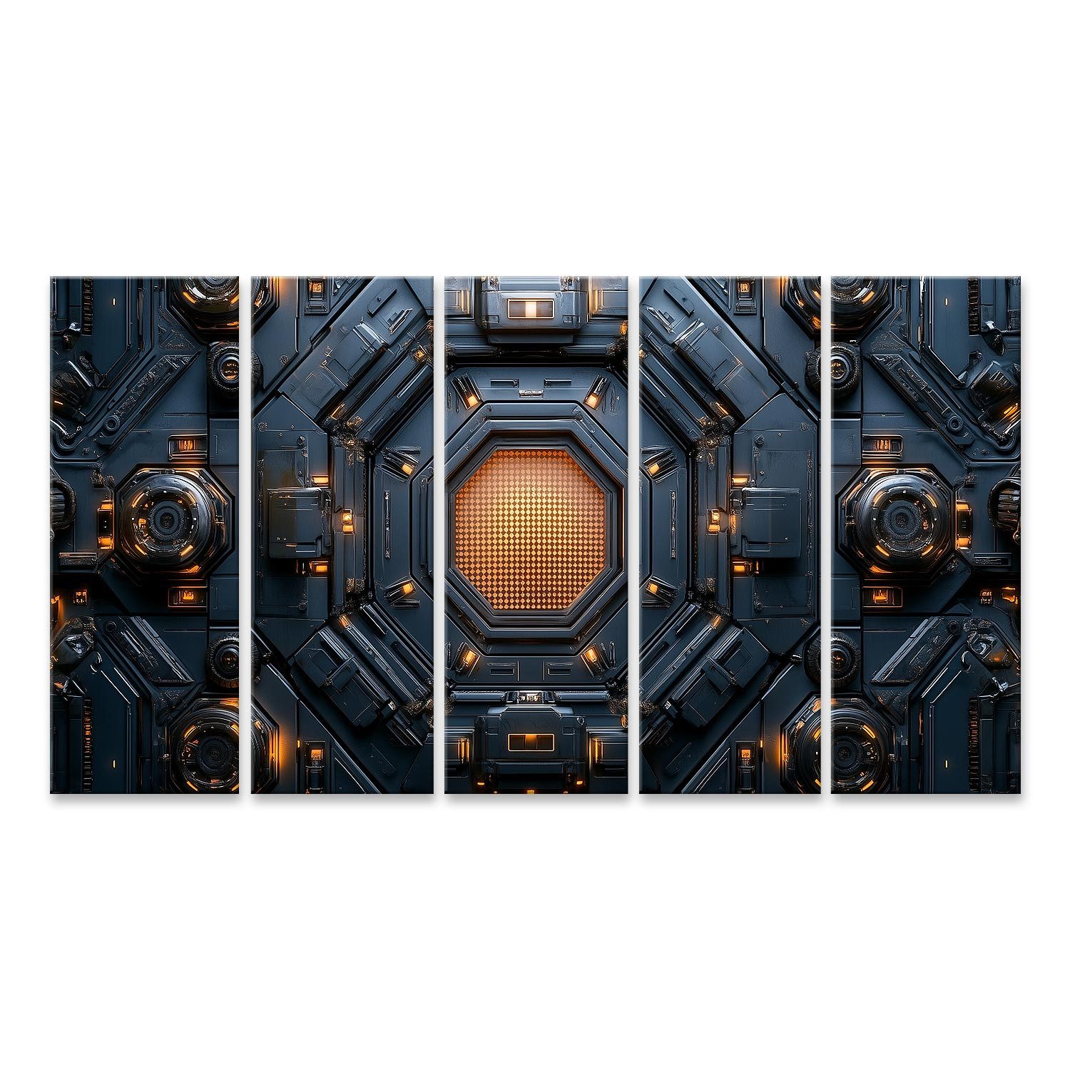 islandburner Leinwandbild Sci-Fi-Tech-Panel mit leuchtenden Details für Tech-Enthusiasten