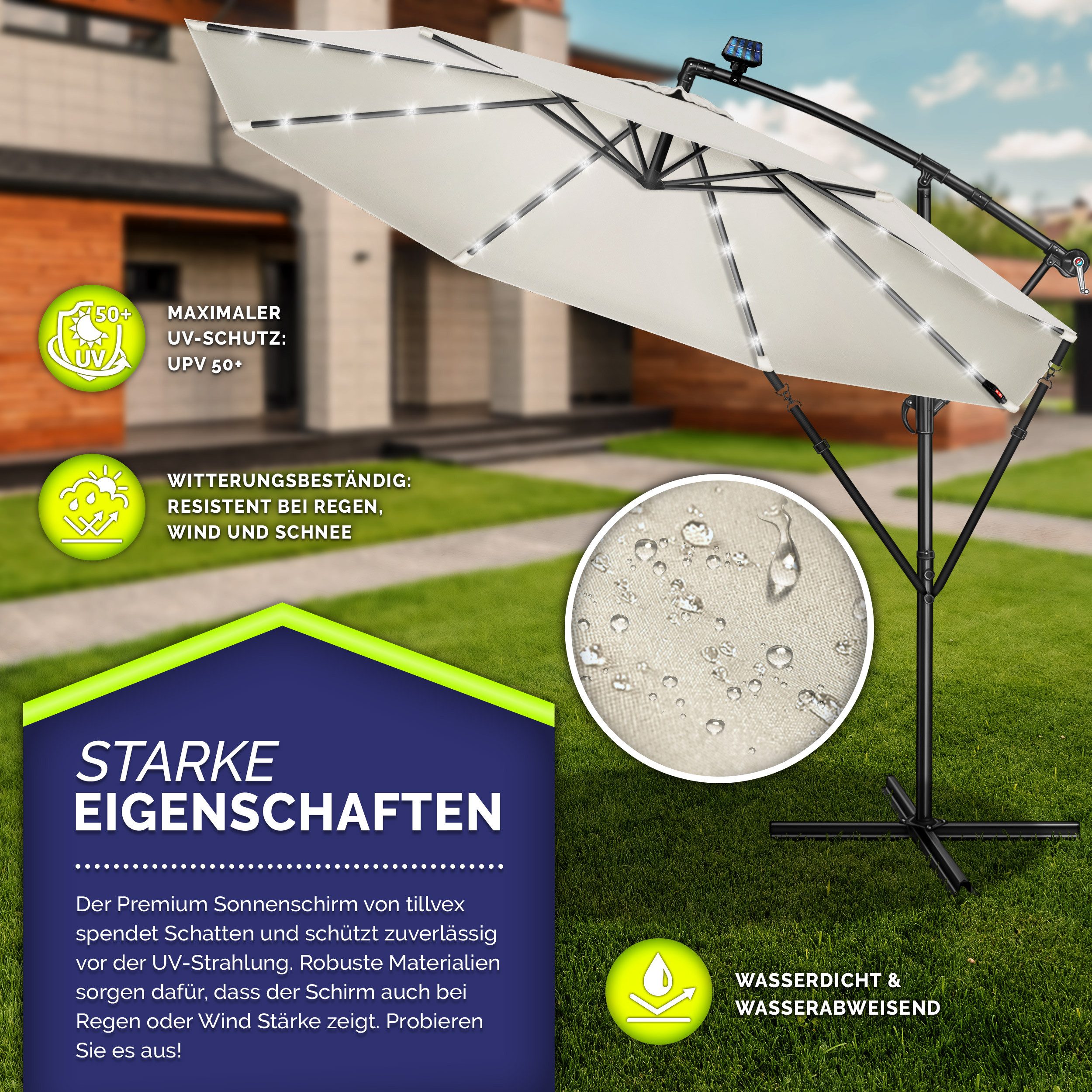 tillvex Sonnenschirm tillvex® Sonnenschirm LED Solar günstig online kaufen