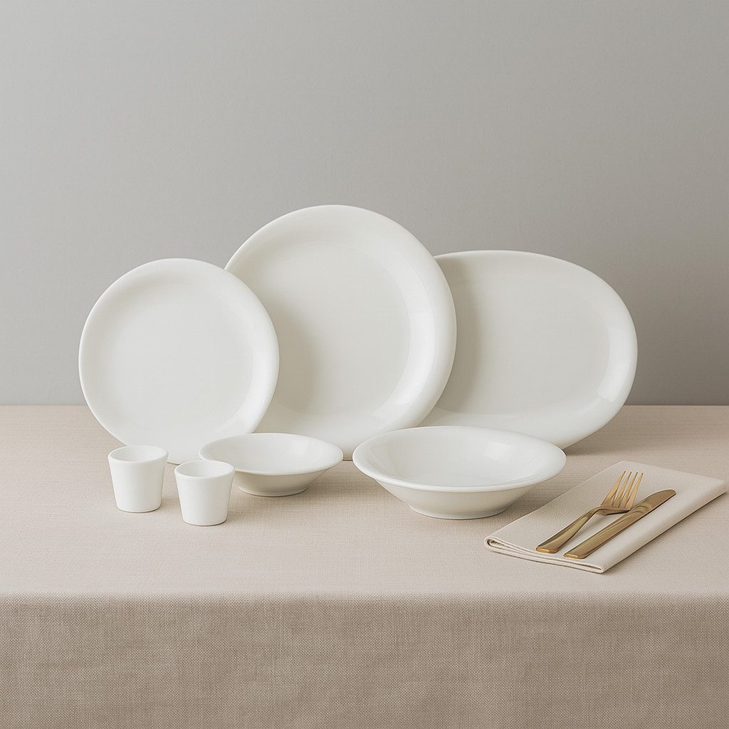 Bricard Geschirr-Set Clichy Tafelgeschirr, Porzellan, spülmaschinenfest 27-tlg., 6 Personen, Mikrowellen geeignet, schlichtes Design