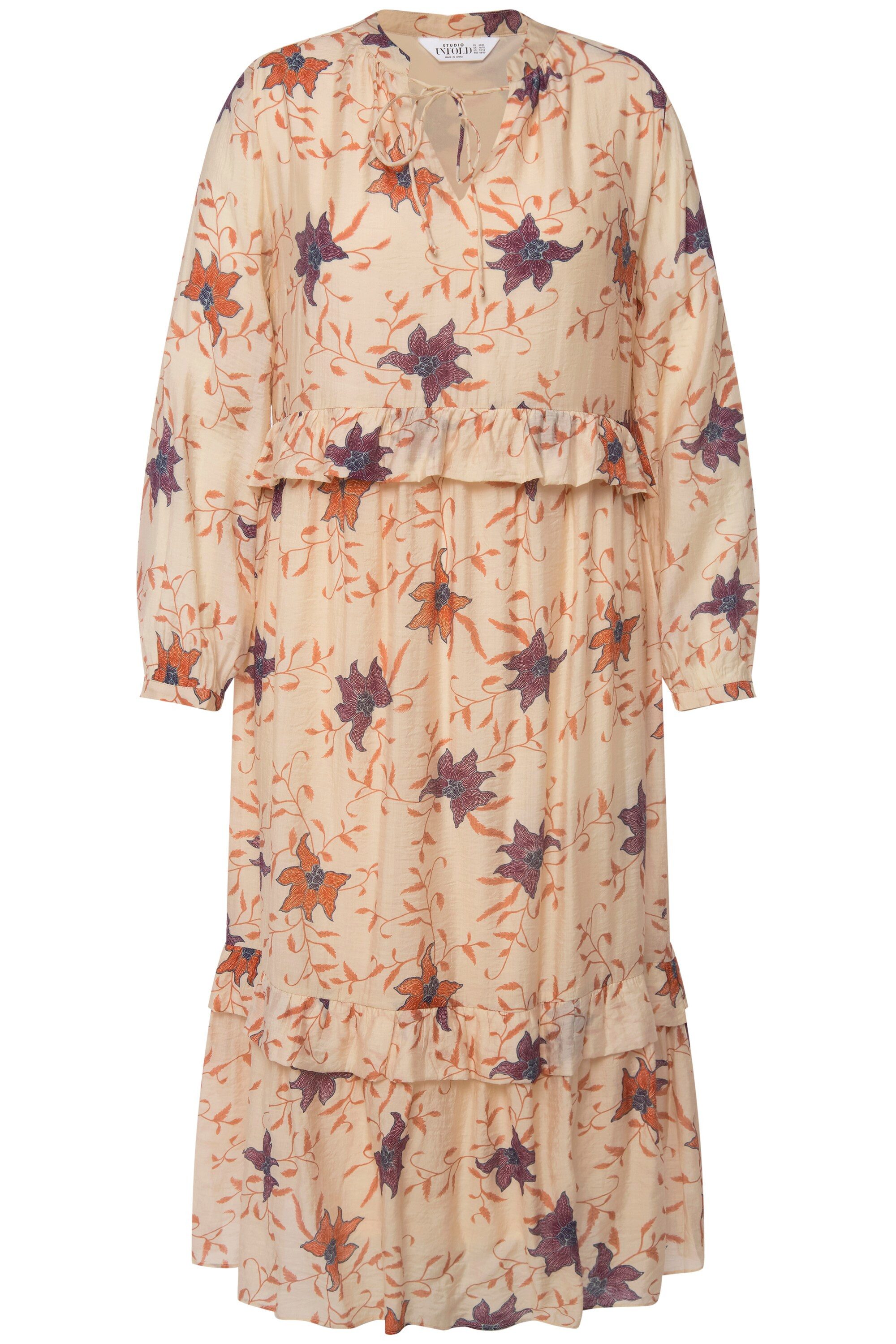 Studio Untold Midikleid Maxikleid A-Line Blumen Print Rüschen Langarm günstig online kaufen