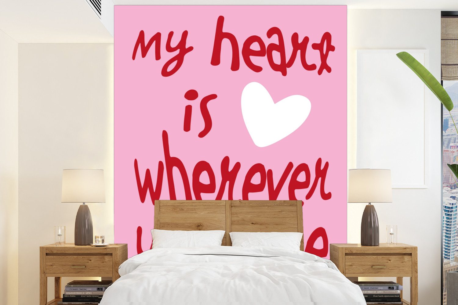 MuchoWow Fototapete Valentinstag - Herz - Liebe - Rosa, Matt, bedruckt, Wallpaper für Wohnzimmer, Schlafzimmer, Vinyl Tapete, 165x220 cm