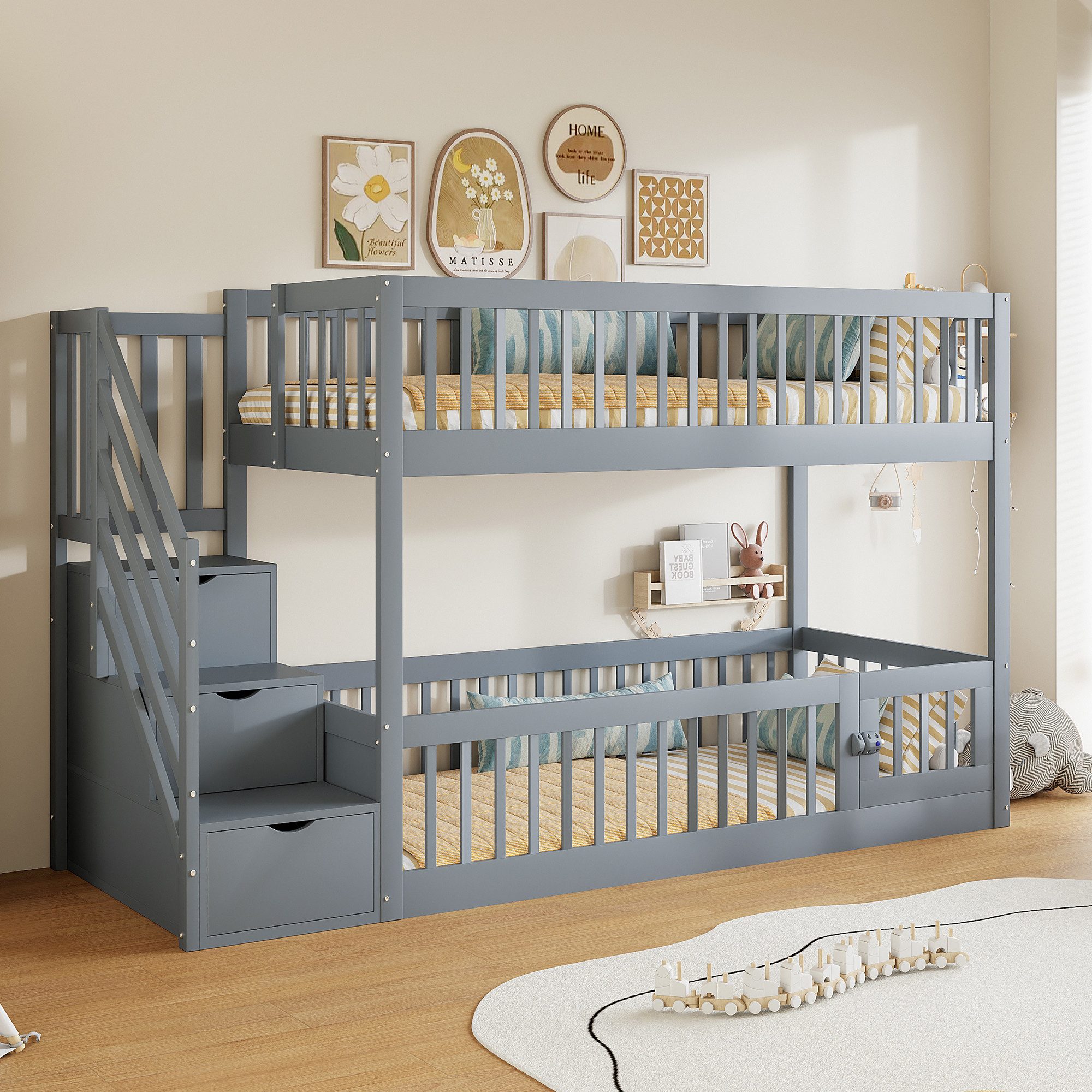 Flieks Etagenbett, Kinderbett 90x200cm mit Stauraumtreppe günstig online kaufen