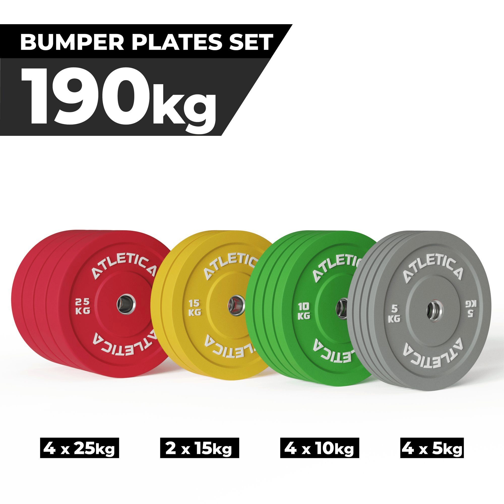 190kg Hantelscheiben Color Plates ATLETICA Set Bumper