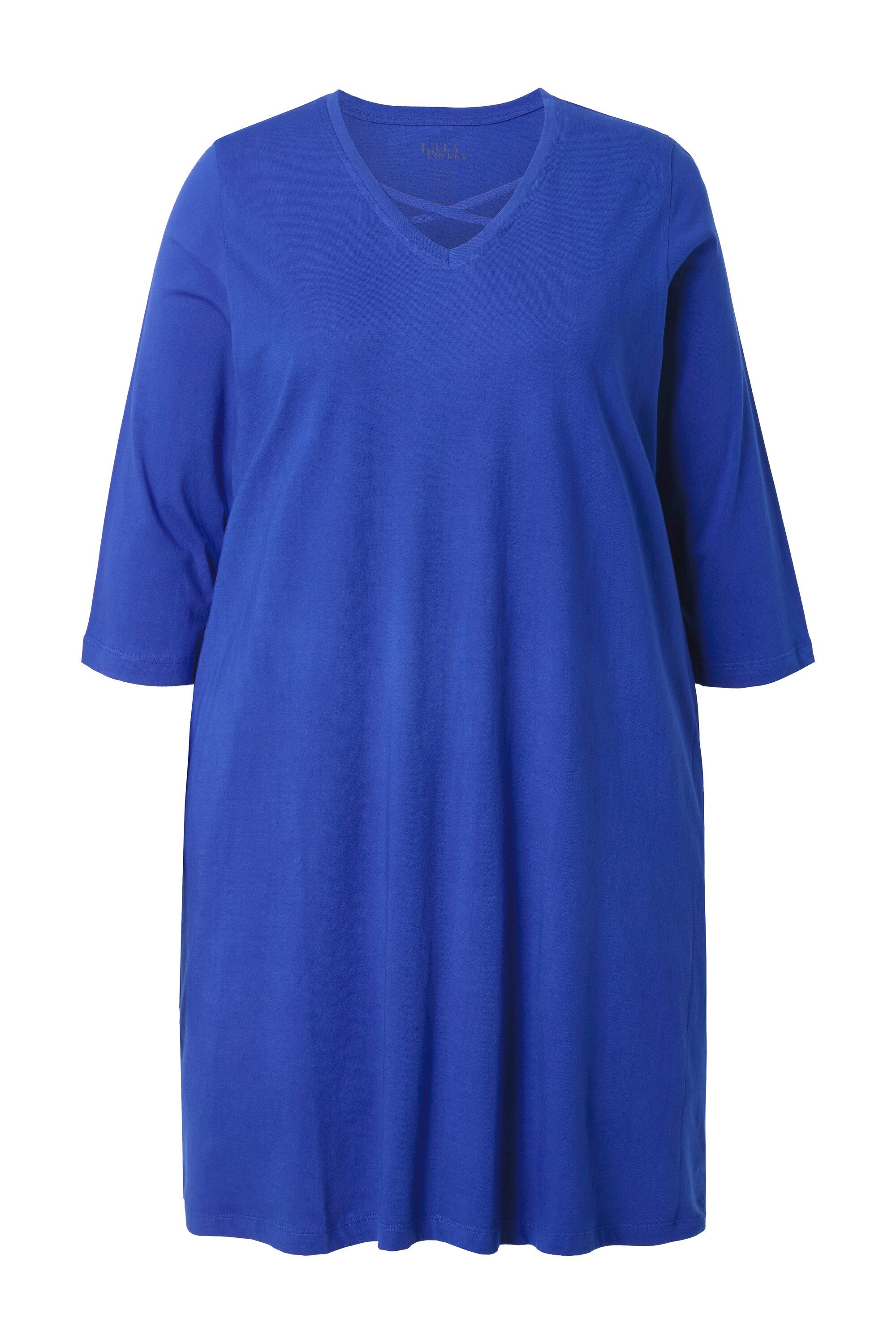 Ulla Popken Longshirt Longshirt Zierbänder A-Linie V-Ausschnitt 3/4-Arm