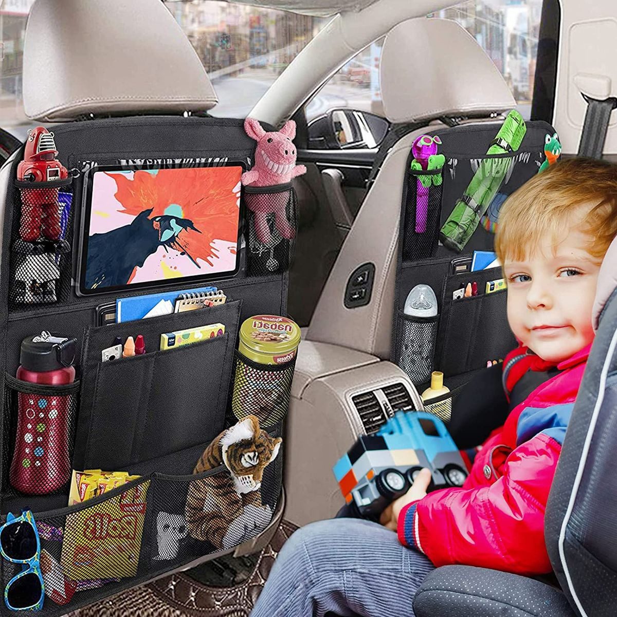 König Design Auto-Rückenlehnentasche Rückenlehnentasche Rücksitztasche Rückenlehnenschutz (2-tlg), Auto Organizer Rücksitz kompatibel mit 10,1" Tablet Wasserdic – Bild 4 von 5