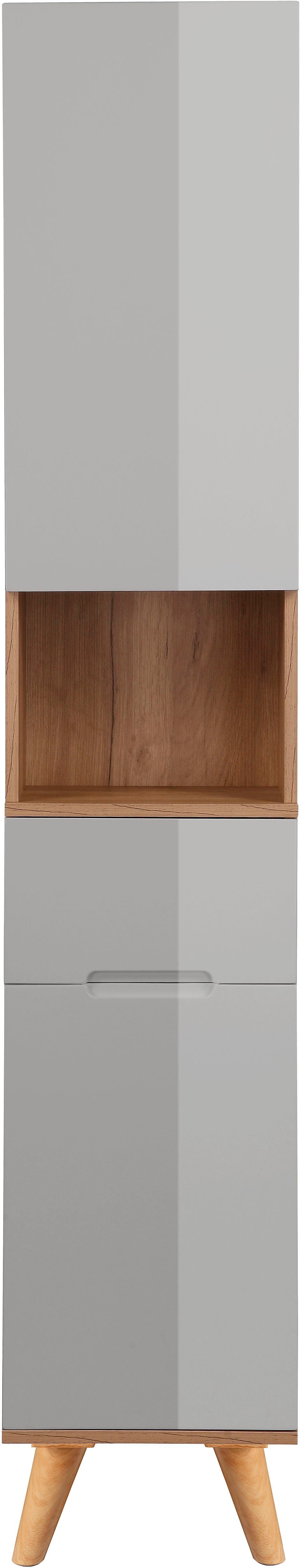 andas Hochschrank Lund Badschrank skandinavisches Design mit viel Stauraum Badmöbel, 2 Türen und 1 Schublade, Breite 35cm