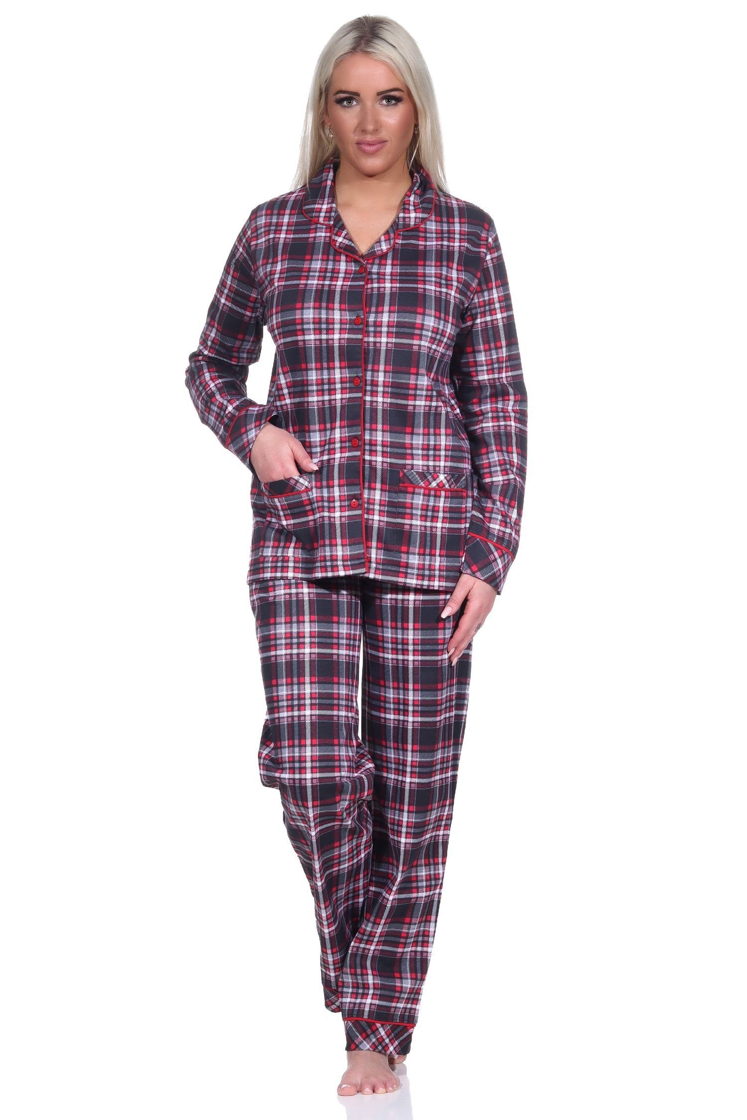 Normann Pyjama Damen Pyjama durchknöpfen Karo Single zum in in Qualität Optik Jersey
