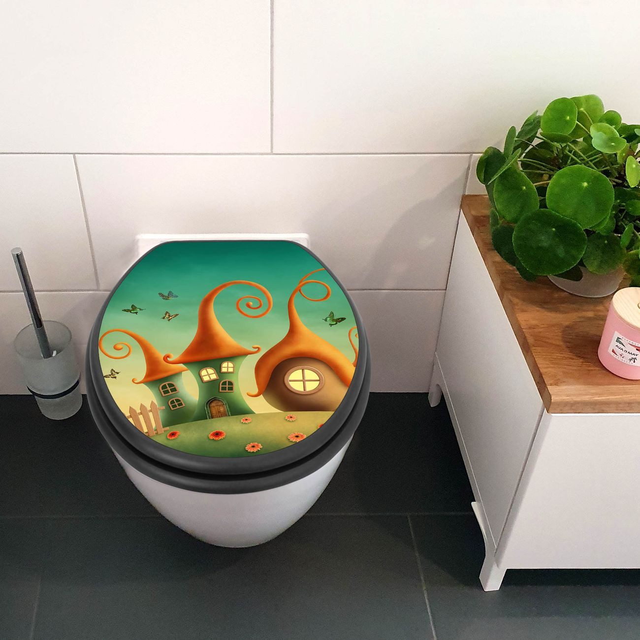 banjado WC-Sitz Anthrazit Motiv Zwergenhausen (umweltfreundliches günstig online kaufen