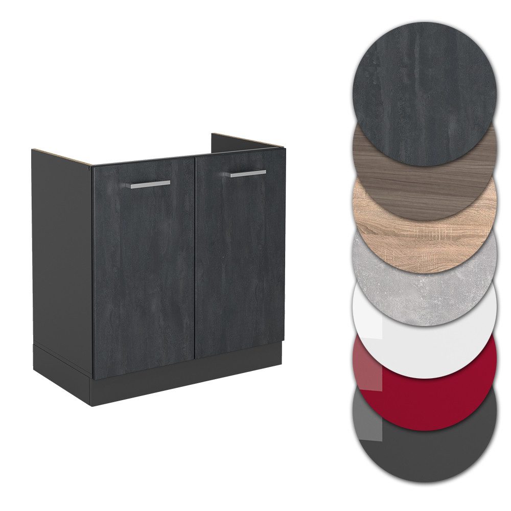 Vicco Unterschrank R-Line, Schwarz Beton/Anthrazit, 80 cm AP Anthrazit (1-St)