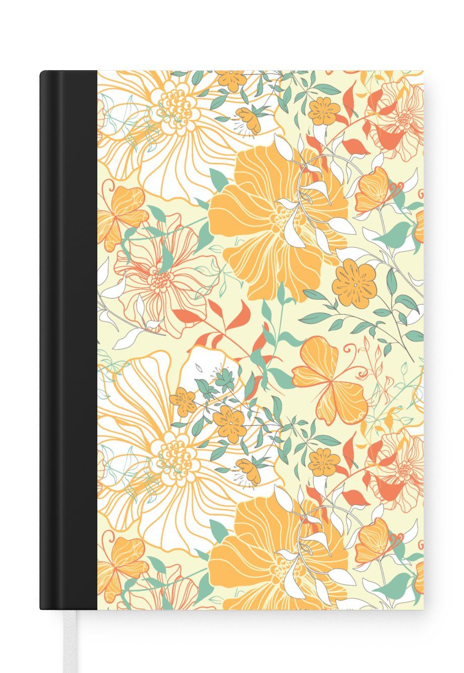 MuchoWow Notizbuch Blumen - Muster - Schmetterlinge, Journal, Merkzettel, Tagebuch, Notizheft, A5, 98 Seiten, Haushaltsbuch