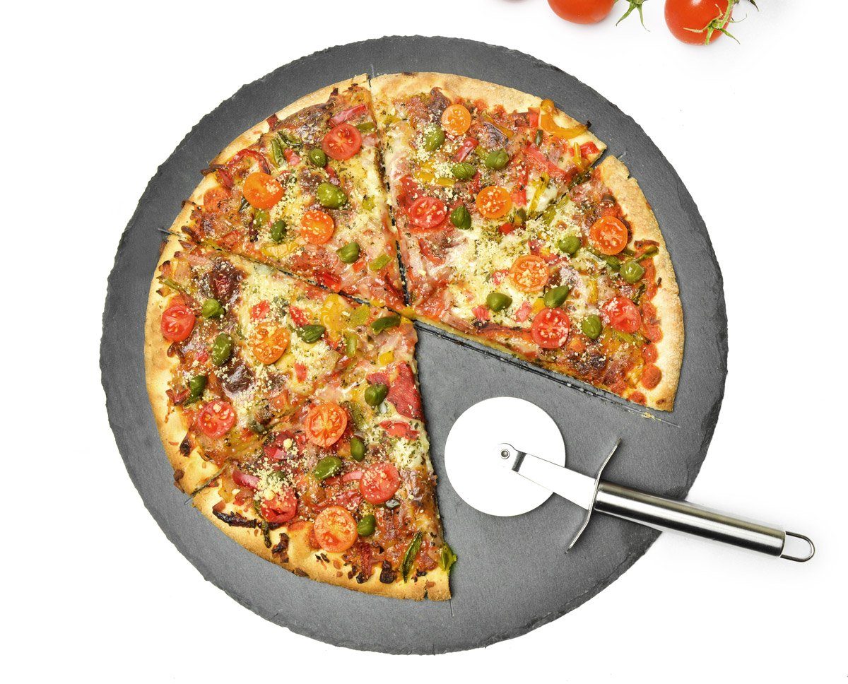 Sendez Pizzateller ø36cm aus Pizzabrett mit Schiefer Pizzaschneidebrett Pizzaschneider