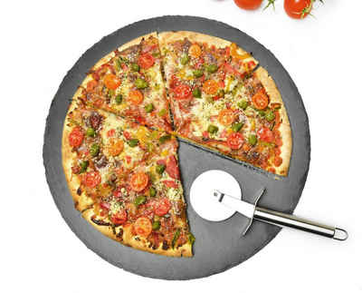 Sendez Pizzateller ø36cm aus Schiefer mit Pizzaschneider Pizzaschneidebrett Pizzabrett