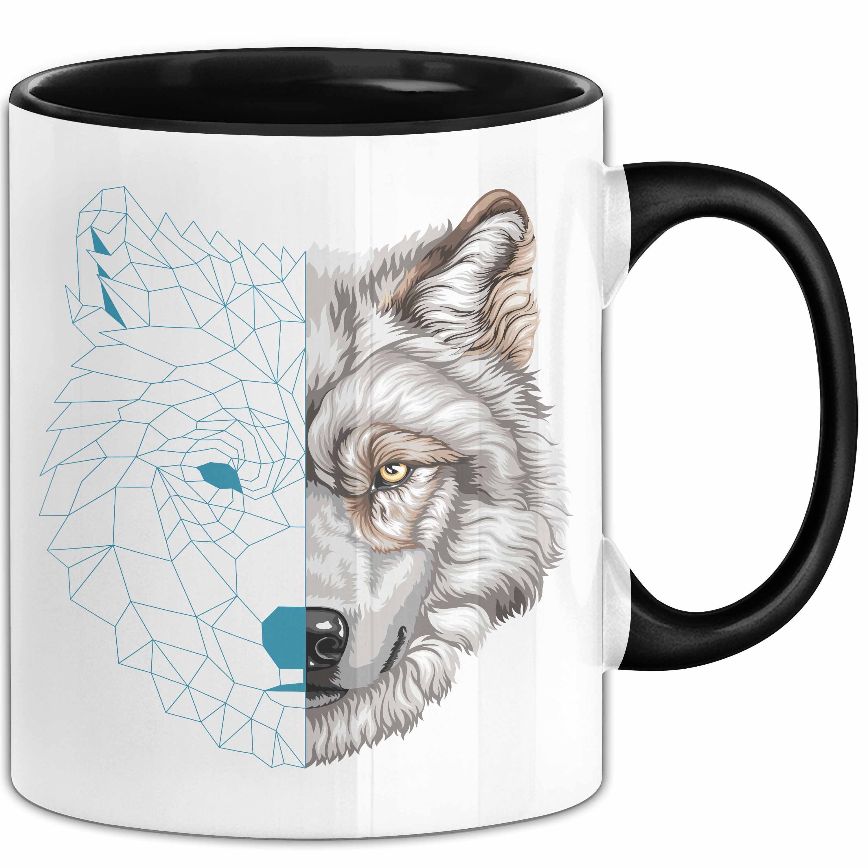 Trendation Tasse Wolf Tasse Geschenk Geometrisch Realistisch Geteilt Geschenkidee, Keramik