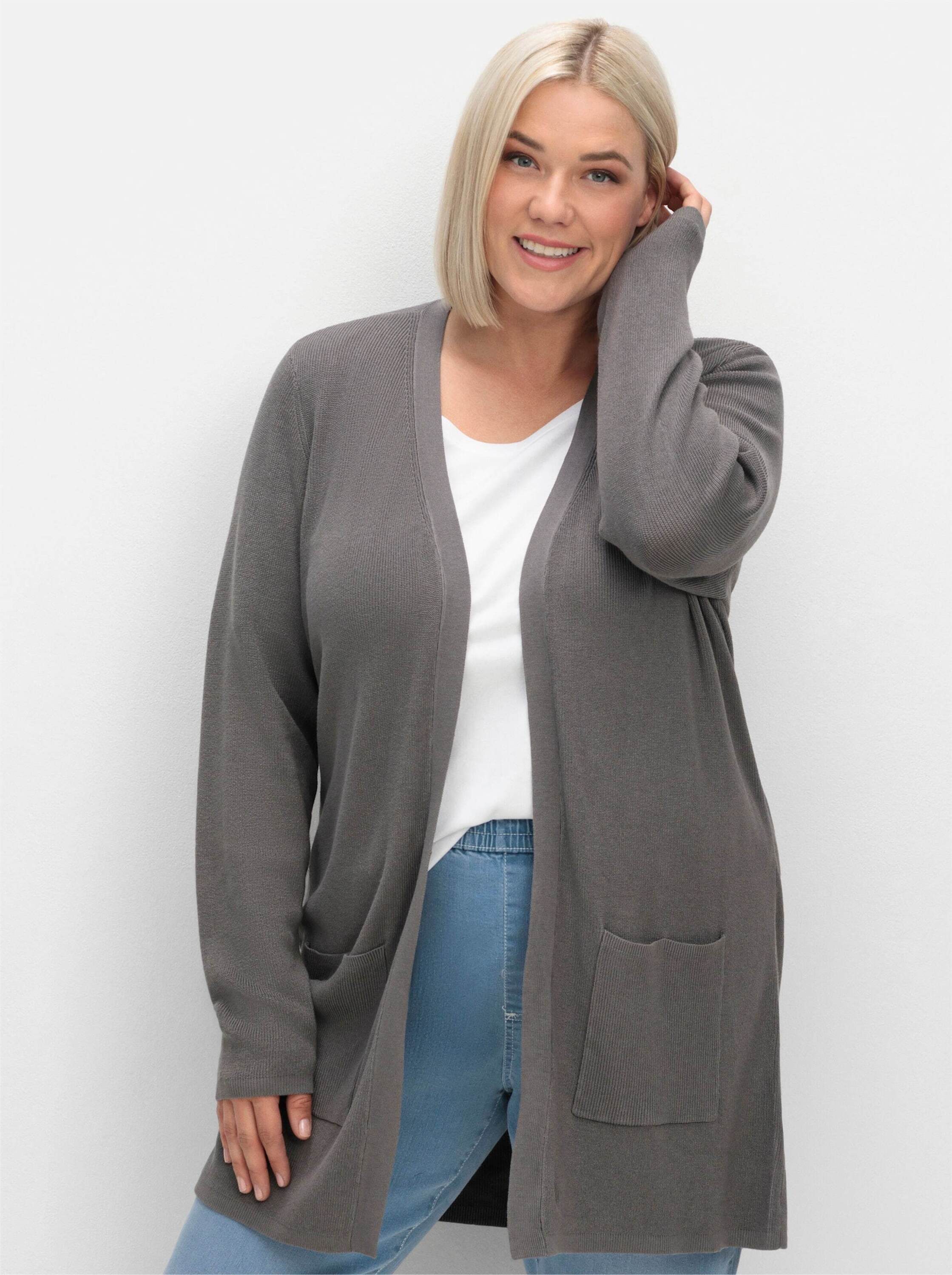 Strickjacke Long-Strickjacke Langarm Struktur
