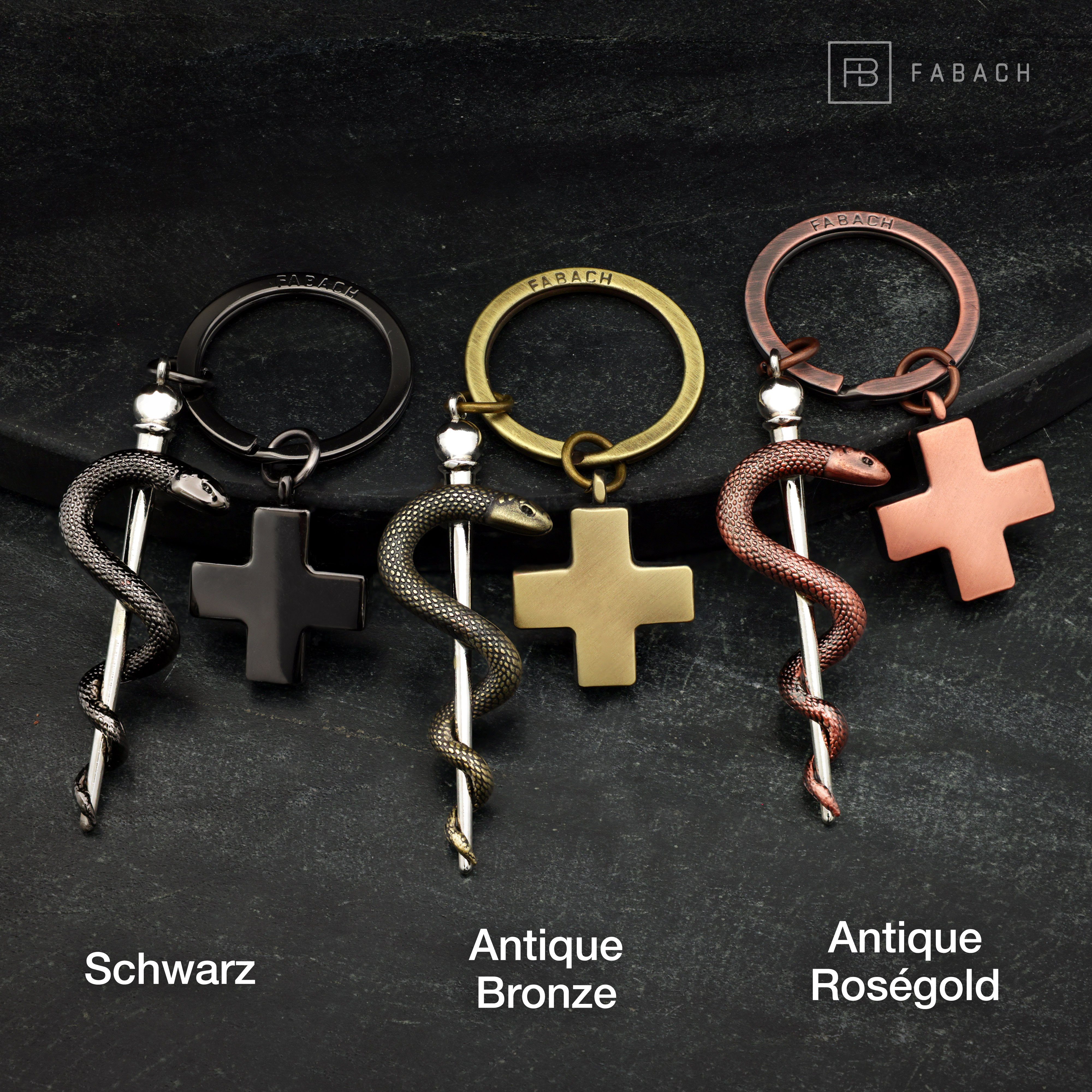 FABACH Schlüsselanhänger Äskulapstab Asklepios Schlüsselanhänger mit medizinischem Kreuz