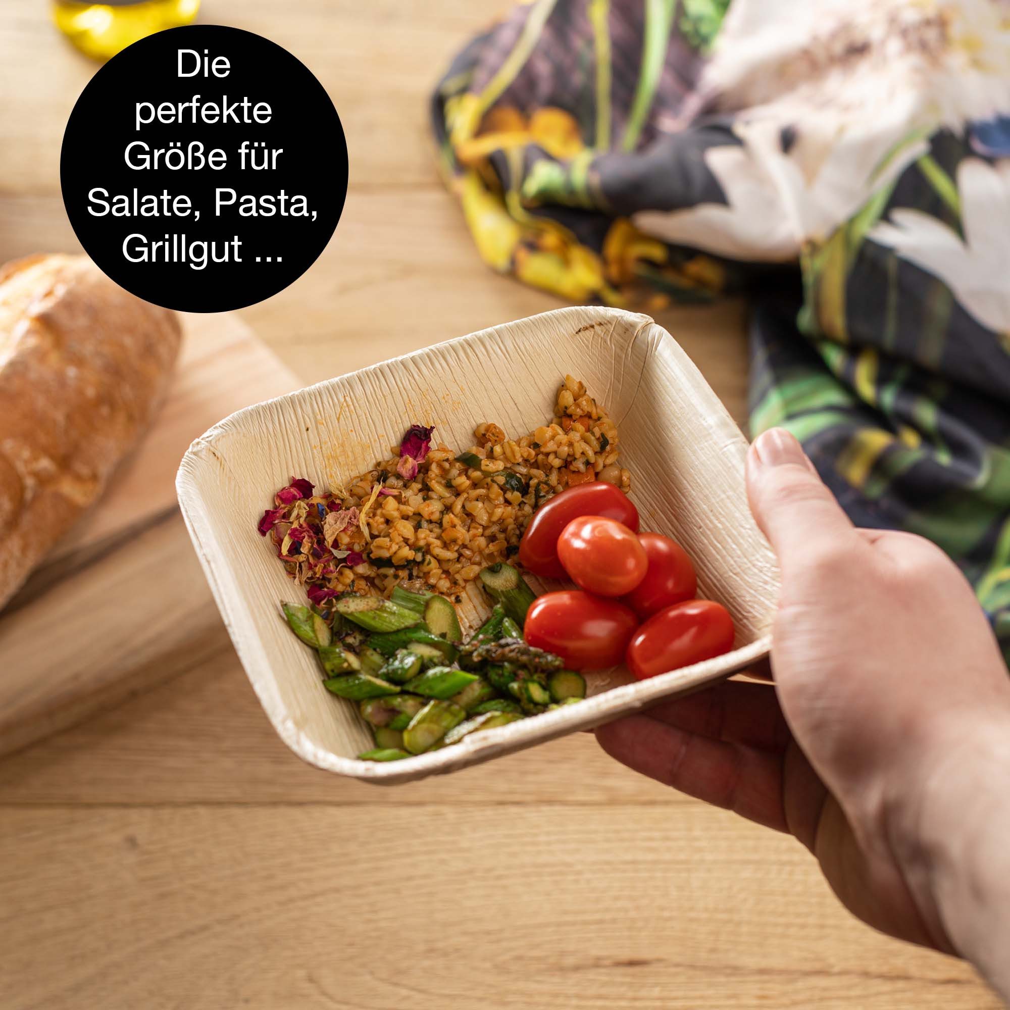 Moritz & Moritz Einweggeschirr-Set 25tlg Palmblatt Schüssel Eckig 15x15cm (25-tlg), 25 Personen, Palmblatt, Birkenholz, 25x25cm – Bild 4 von 5
