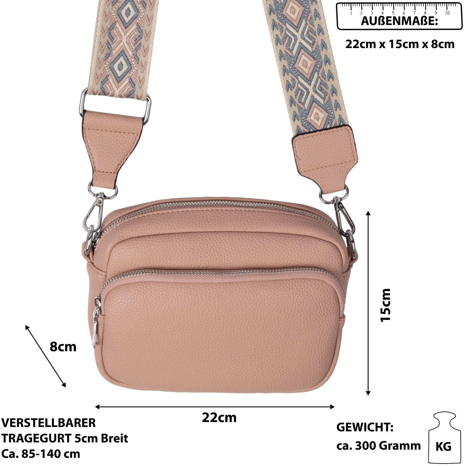 Italy-D, Hüfttasche Umhängetasche Kunstleder CrossOver, Schultertasche, als Bauchtasche Umhängetasche EAAKIE Gürteltasche Crossbody-Bag PINK tragbar