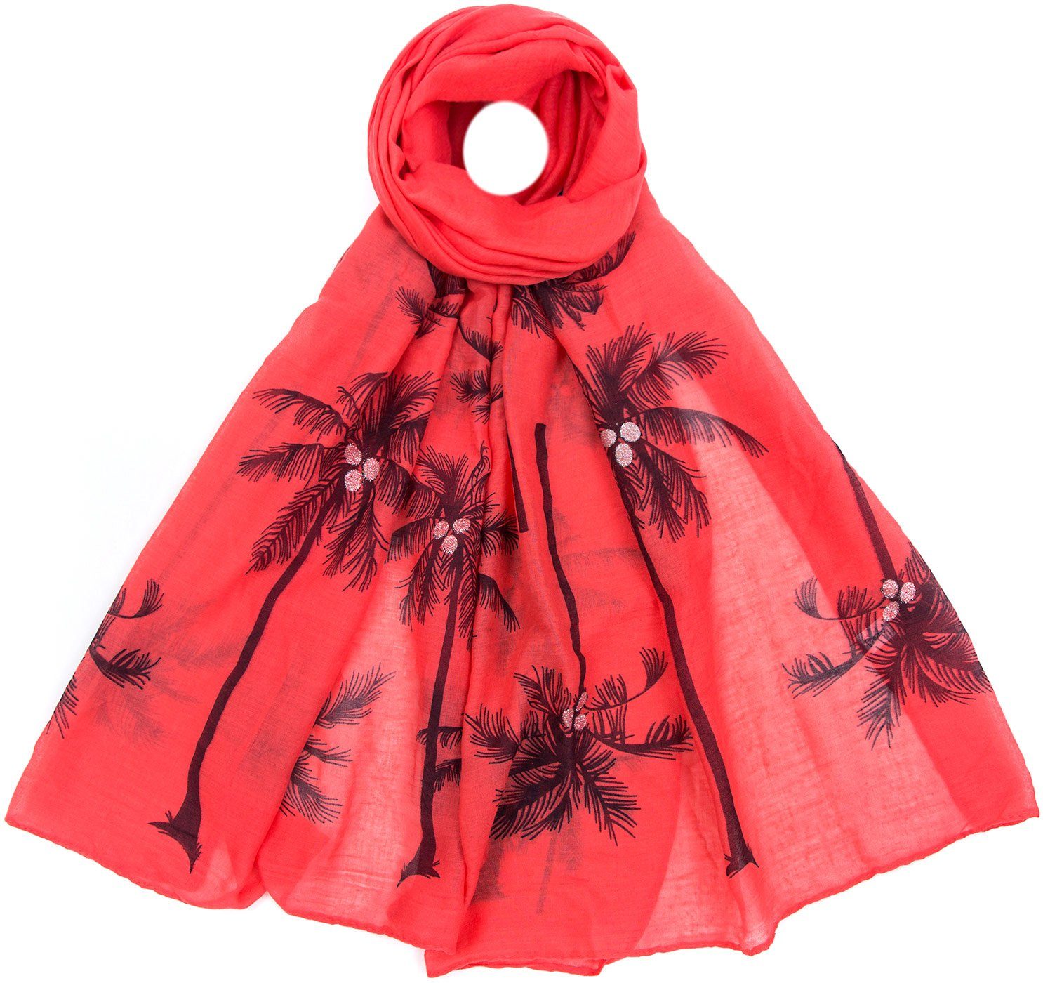 Faera Modeschal, Damen Schal Palmen weich und leicht rot