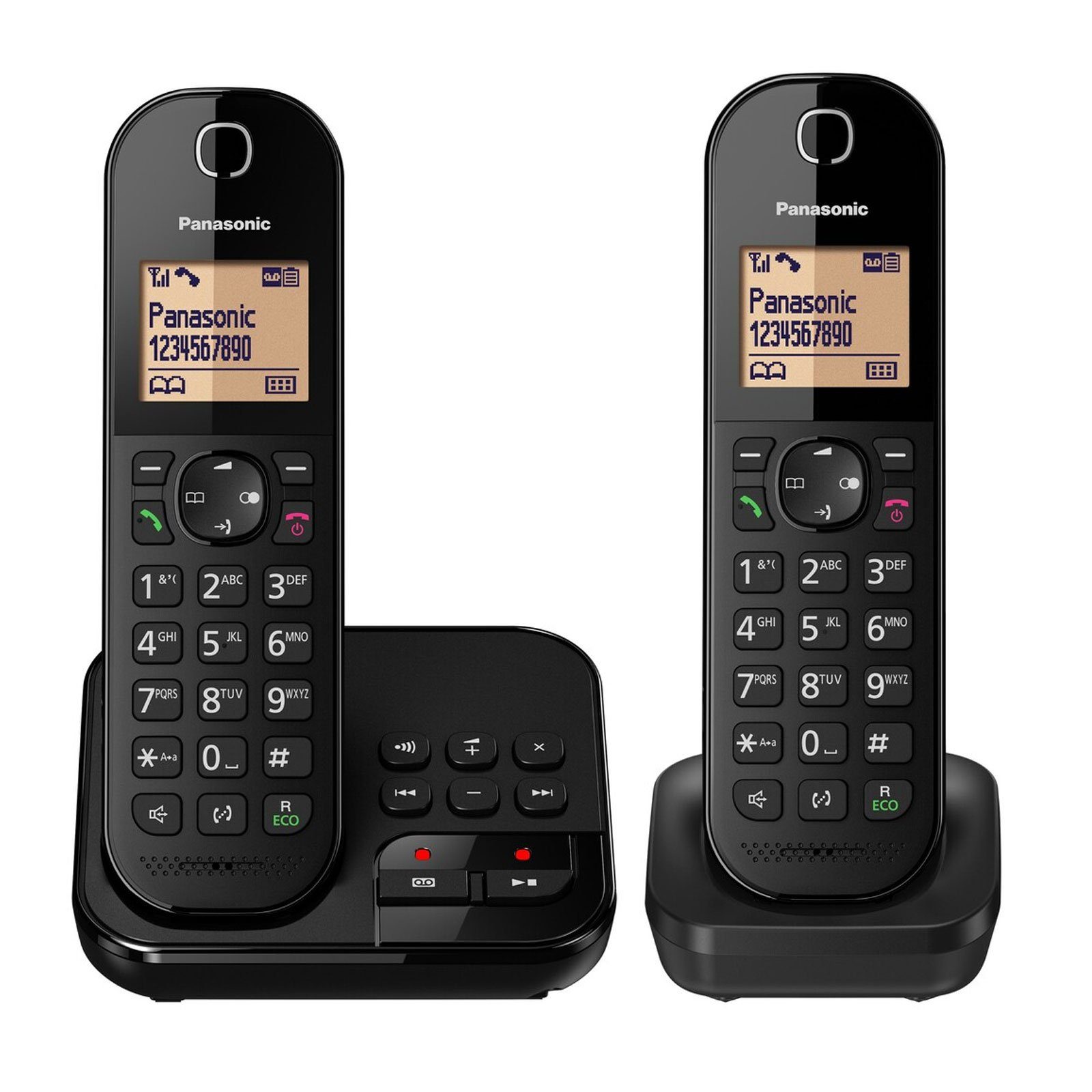 Panasonic KX-TGC422GB Schnurloses mit Schwarz Anrufbeantworter, Telefonbuch) Ladeschale, Mobilteile DECT-Telefon und (2