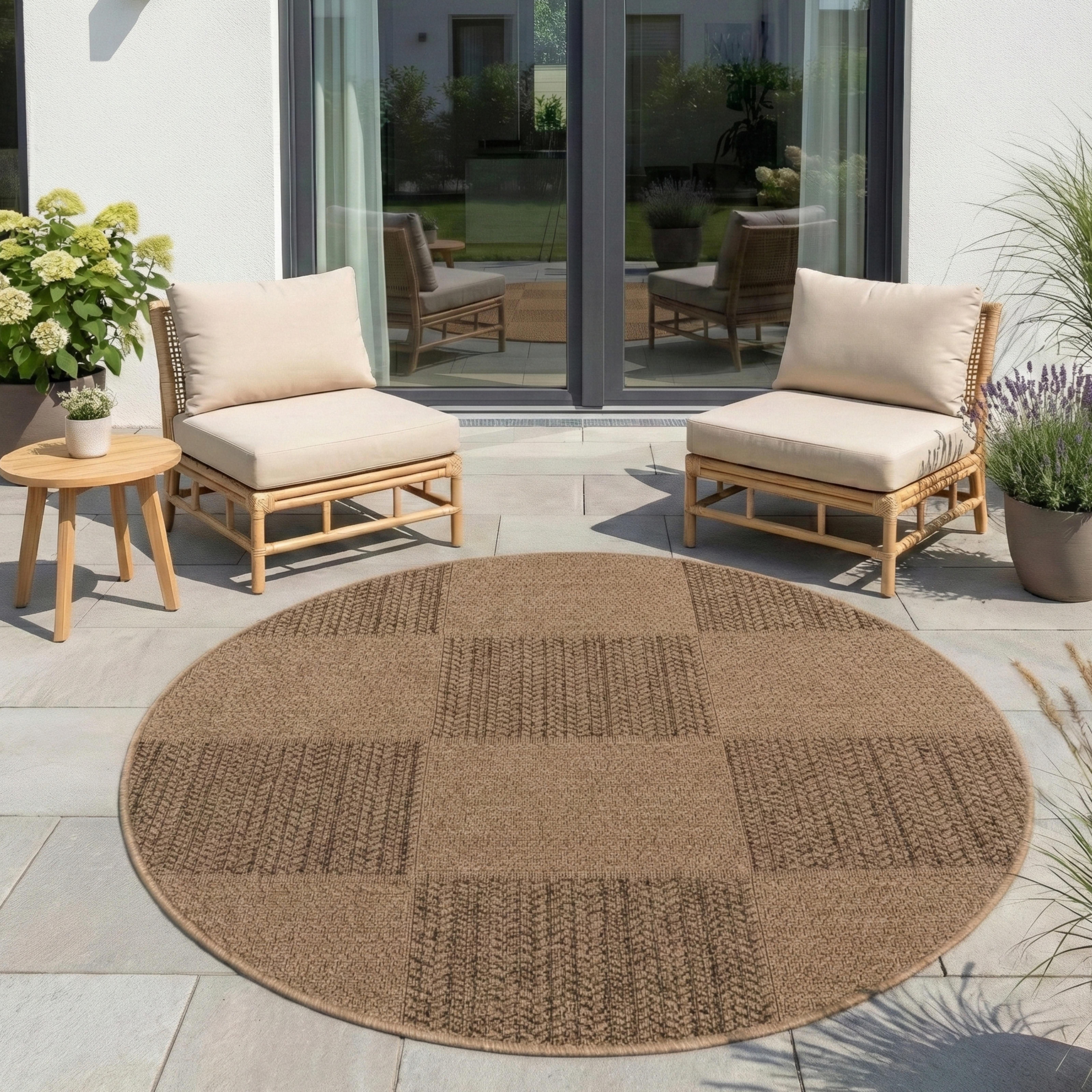 Ayyildiz Teppiche Outdoorteppich TIMBER 1405, auch als Läufer und Rund, rund, Höhe: 5 mm, Läufer, Rund, In und Outdoor, Jute Sisal Optik, Wohnzimmer, Terasse