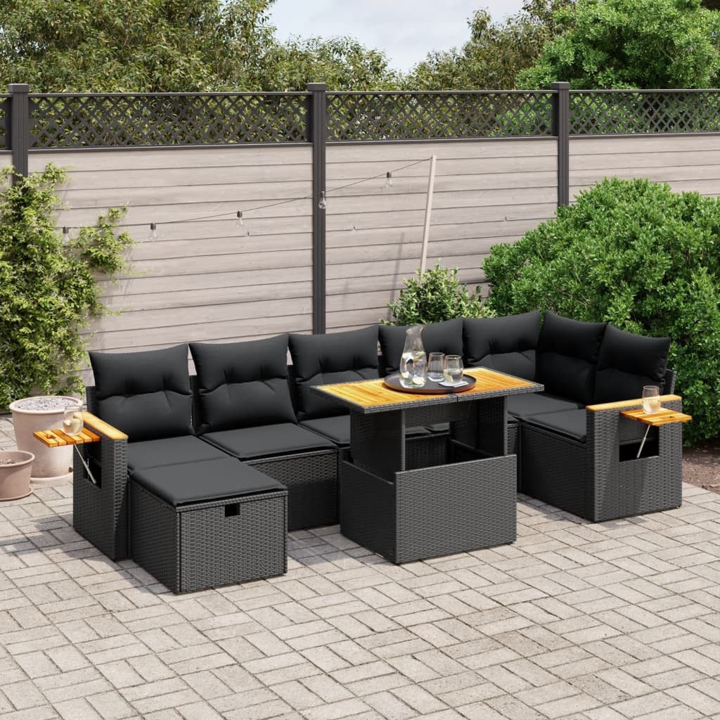 Garten-Essgruppe Garten-Sofagarnitur Schwarz PE-Rattan Echtholz 100x55x44/73 cm