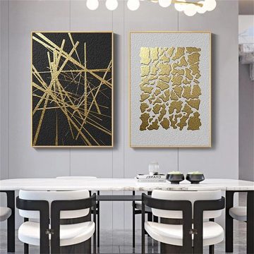 RefinedFlare Kunstdruck Abstrakt Gold Schwarz Linie Kunst Wandkunst, Wohnzimmer Dekoration, (3 St)