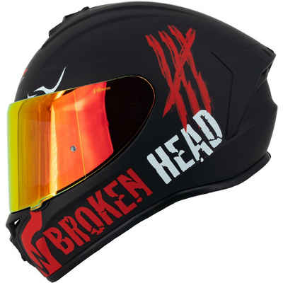 Broken Head Motorradhelm Broken Head Integralhelm Adrenalin Therapy 4X Rot (mit klarem und rot verspiegeltem Visier), inklusive 2 Visieren