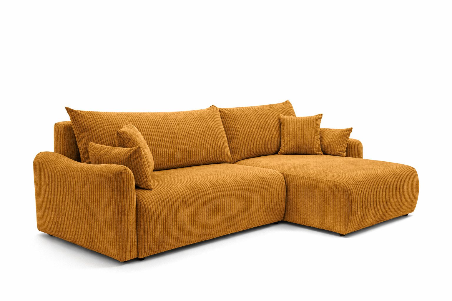 Kaiser Möbel Ecksofa mit Schlaffunktion für Wohnzimmer, Cordstoff Poso, JAPANDI, Japandi-Stil, Abgerundete Form, Große Liegefläche