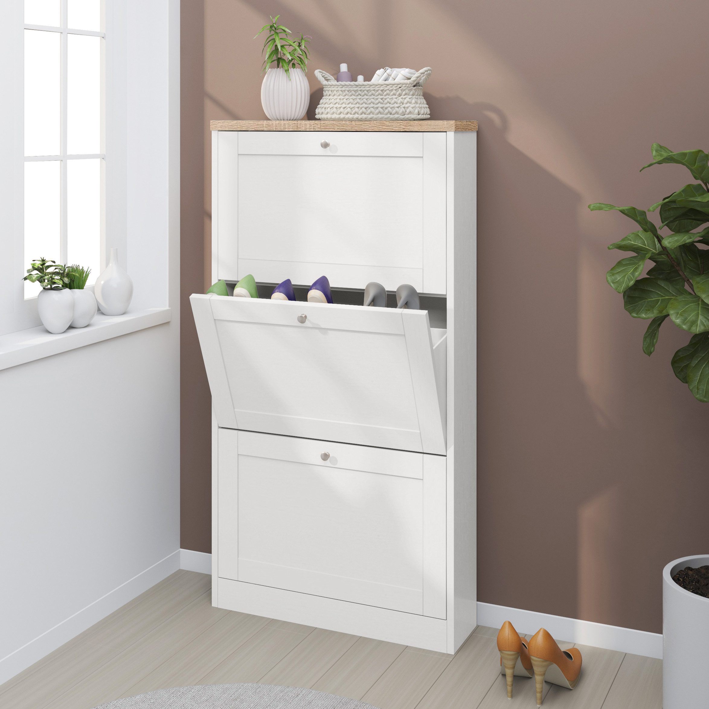 OTTO home Schuhschrank Heide Breite 70 cm, mit 3 Klappen und Facettenfront, Höhe ca. 130 cm – Bild 4 von 5