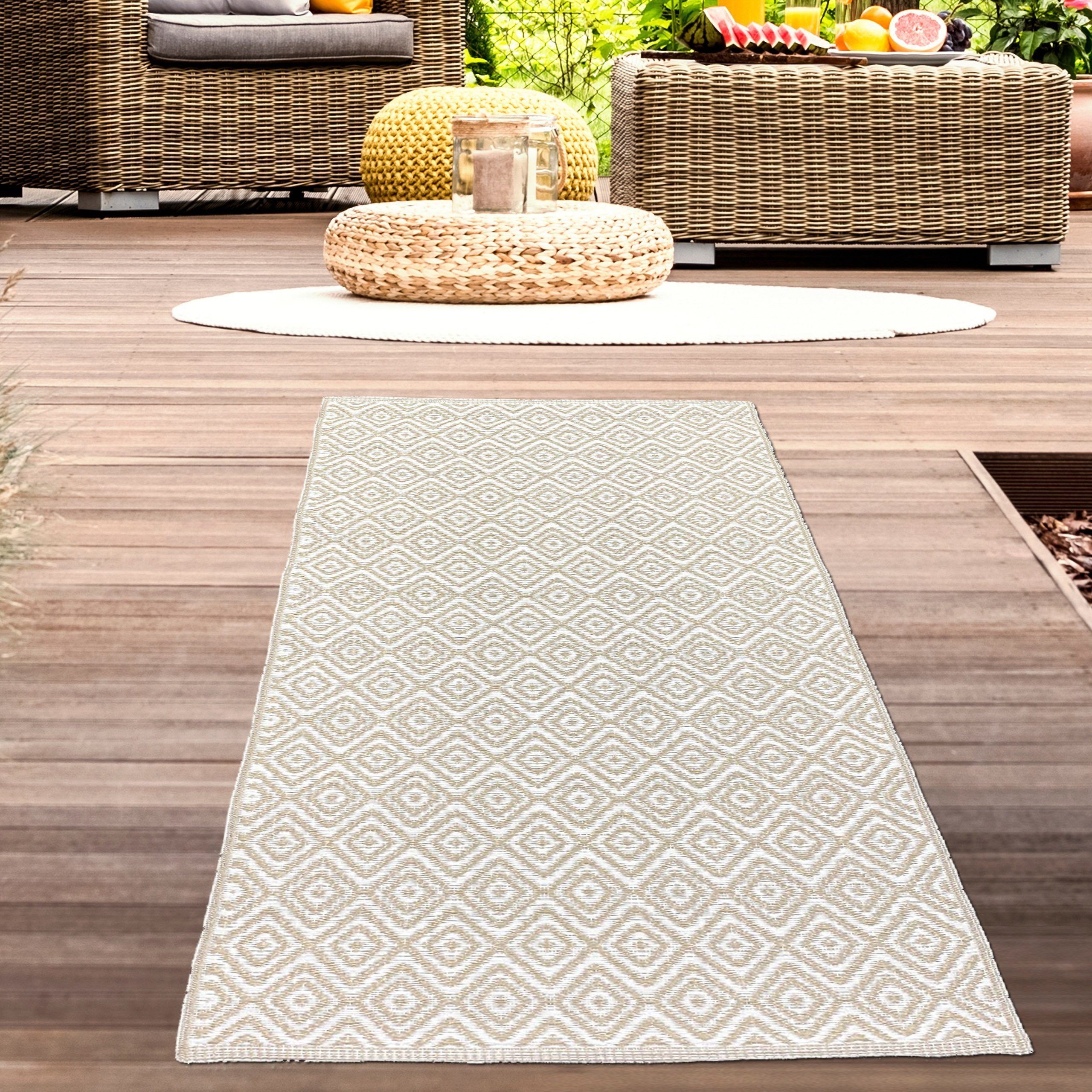 Outdoorteppich Stilvoller Outdoor-Teppich mit klassischem Rautenmuster in  beige, Carpetia, rechteckig