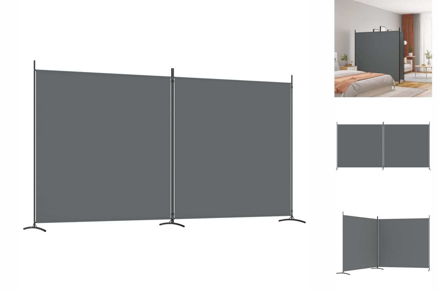 vidaXL Paravent 2-tlg Paravent Anthrazit 348x180 cm Stoff Spanische Wand Sichtschutz S
