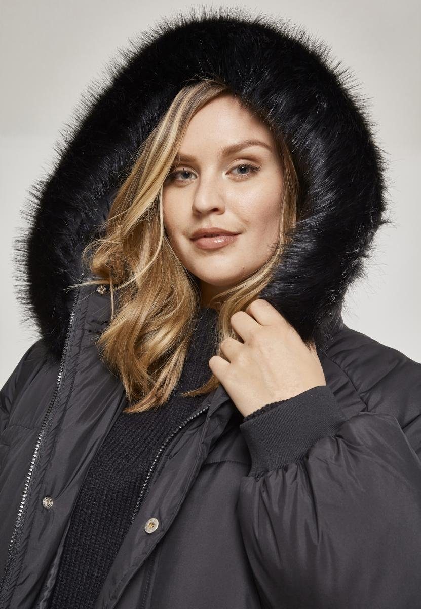 URBAN CLASSICS Outdoorjacke Damen Faux Coat Fur Ladies Oversize Puffer black/black (1-St)