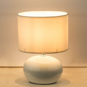 Globo Tischleuchte, Leuchtmittel nicht inklusive, Tischleuchte Tischlampe beige Textil Keramik H 25 cm Wohnzimmer