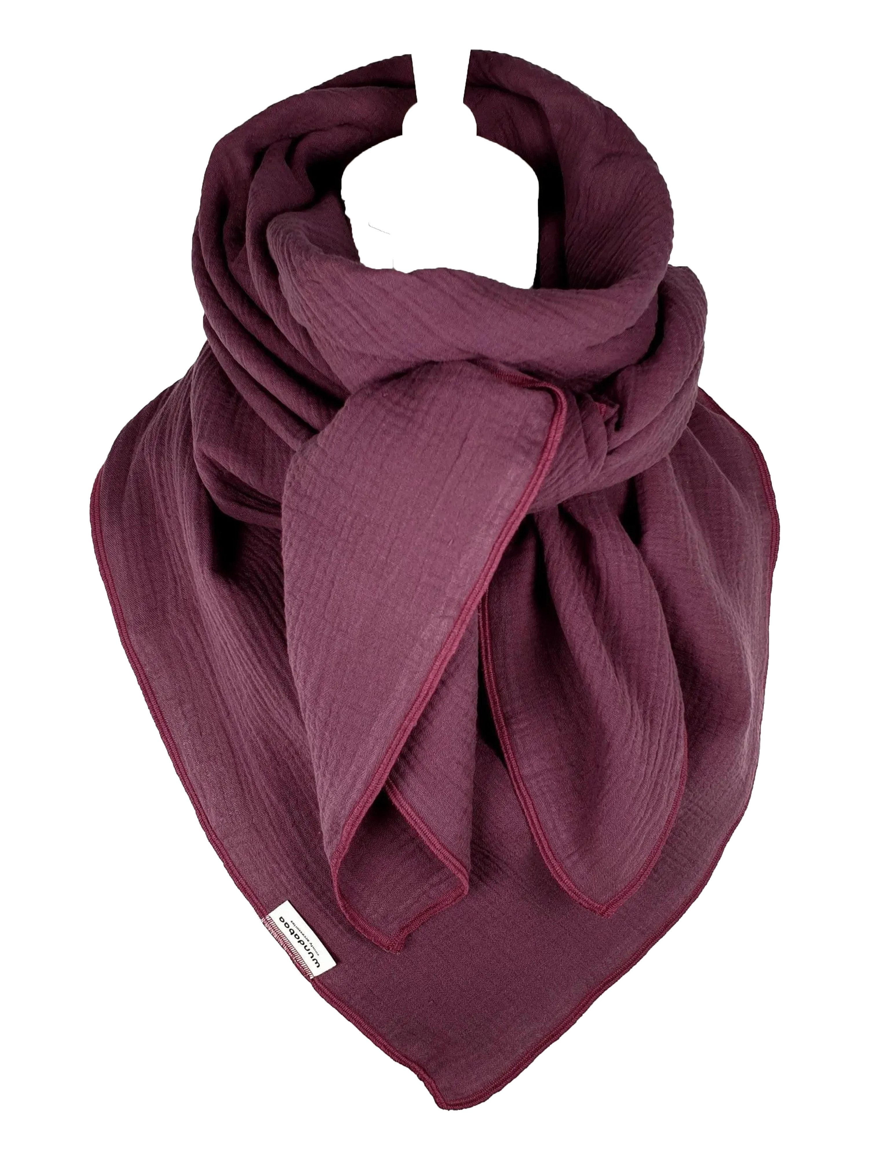 wundabaa Halstuch Halstuch Musselin rot in Farbvarianten, Rand in Bauschgarn