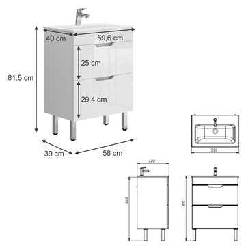 Vicco Badmöbel-Set Waschtisch mit Waschbecken CLAYTON Weiß, (2-St., 2-er Set)