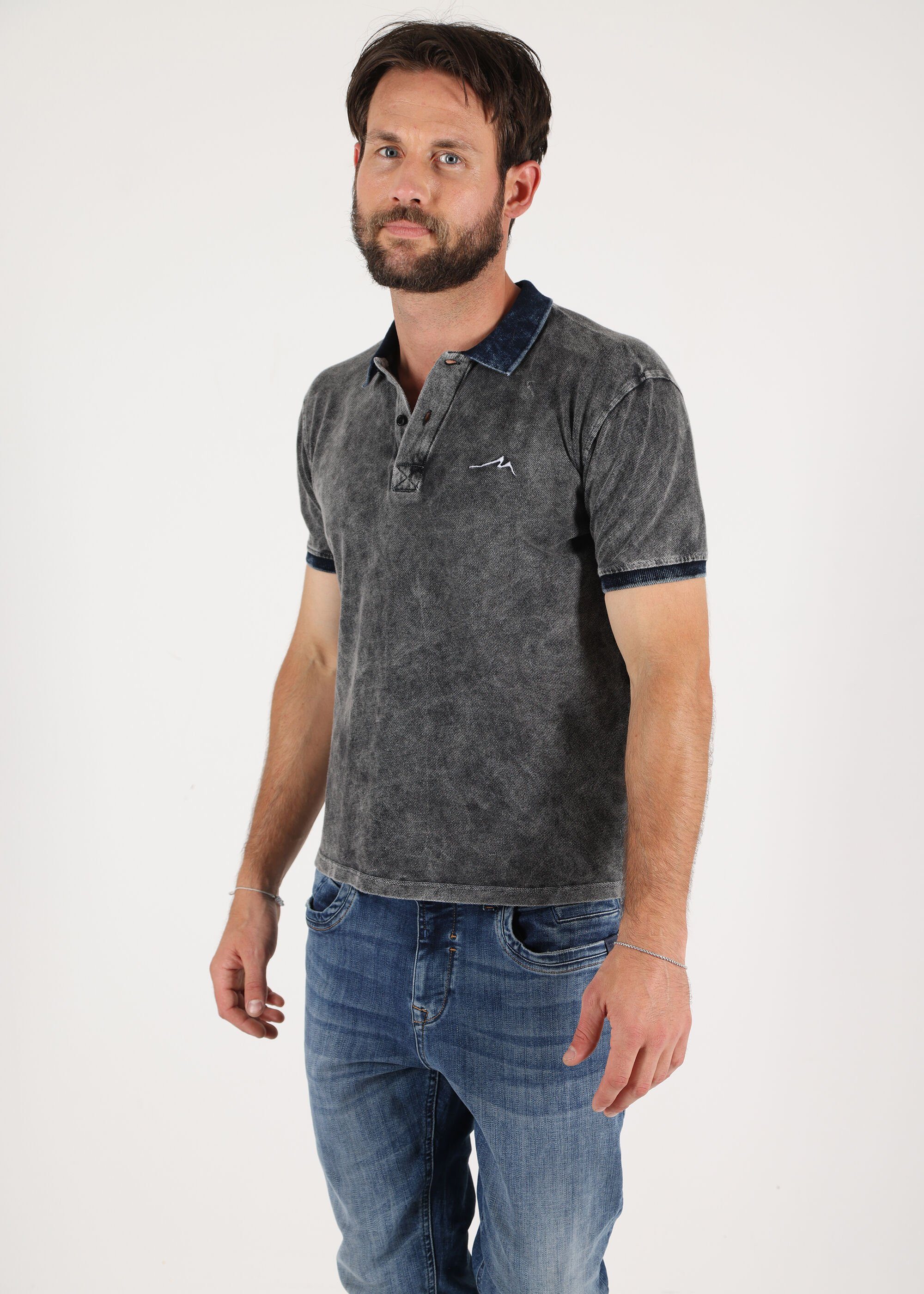 unifarbenen Poloshirt Anthra Denim Design im Miracle of