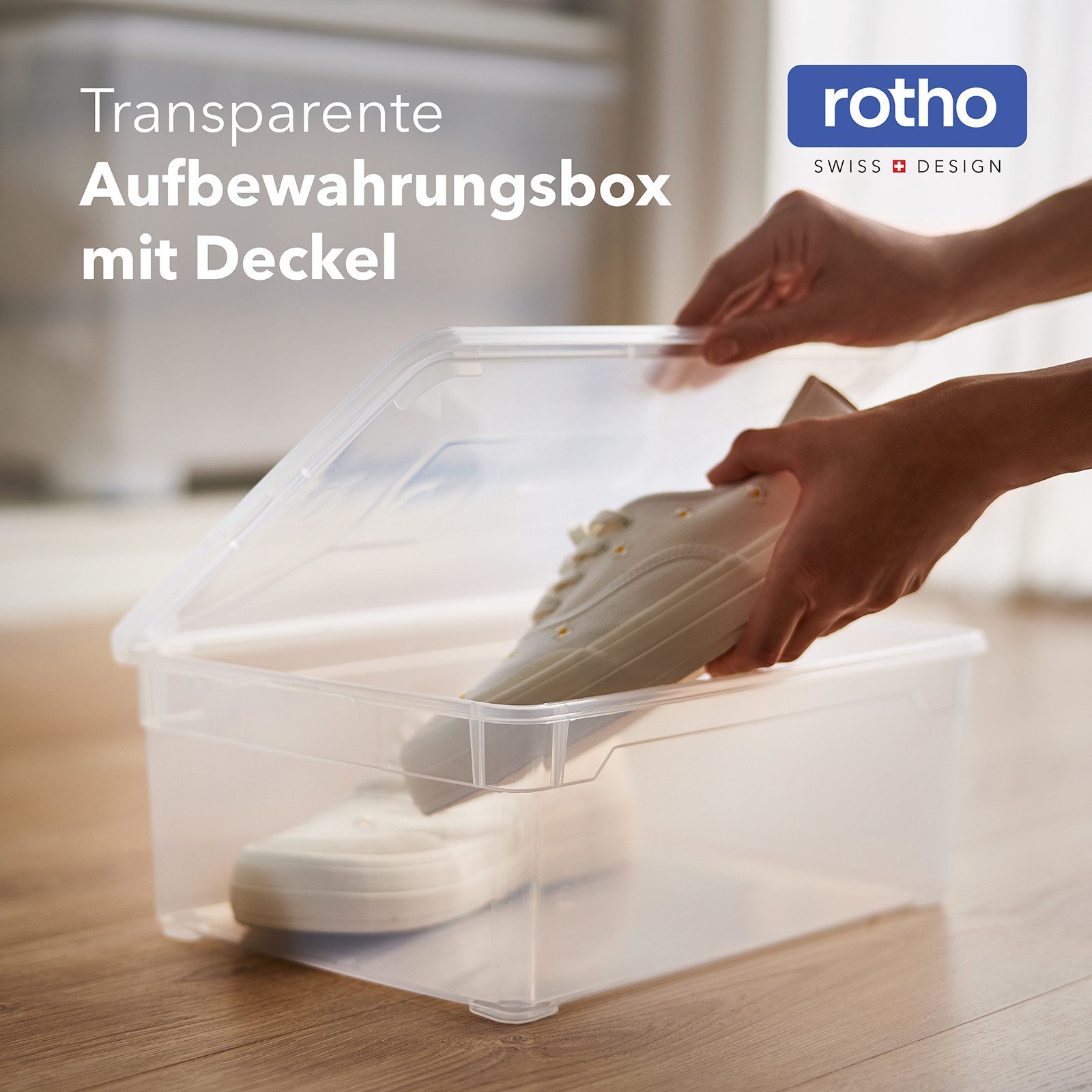 ROTHO Stapelbox Clear Box 10L Aufbewahrungsbox transparent stapelbar mit Deckel (Sichtboxen-Set, 6 St., 6er-Set), transparentes Design