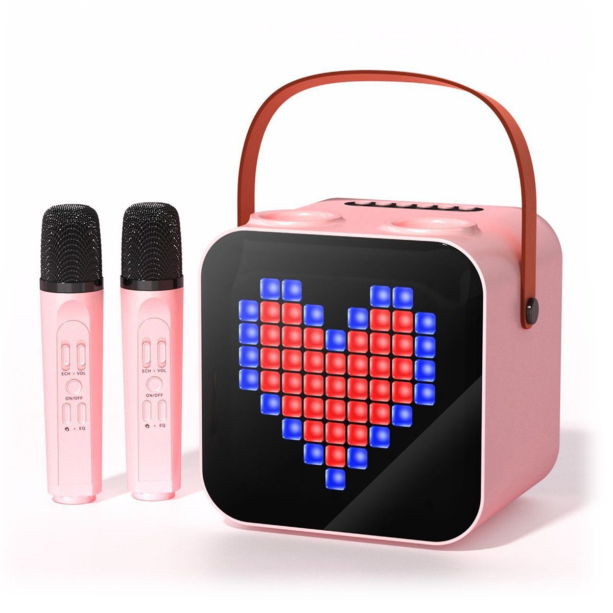 DOPWii Kabellose tragbare Karaokemaschine, Bluetooth-Lautsprecher Karaoke-Maschine (mit Doppelmikrofon, Schwarz/Weiß/Pink)