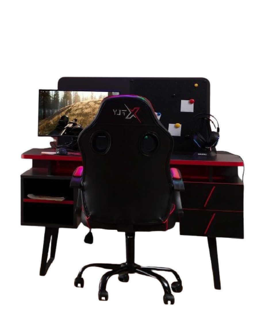 Xlmoebel Computertisch Schwarz-roter Gaming Tisch aus Holz für modernes Jugendzimmer (1-St., Schreibtisch), Hergestellt in Europa