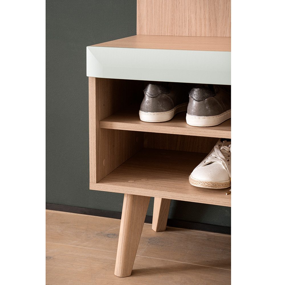 Lomadox Garderoben-Set STOCKTON-61, (Spar-Set, 3-St., Garderobe Highboard), in grün mit Eiche Nb., 3-teilig, Platz für 4 Paar Schuhe