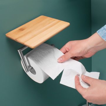 bremermann Toilettenpapierhalter Bad Serie PIAZZA BAMBUS – Toilettenpapierhalter mit Bambusablage