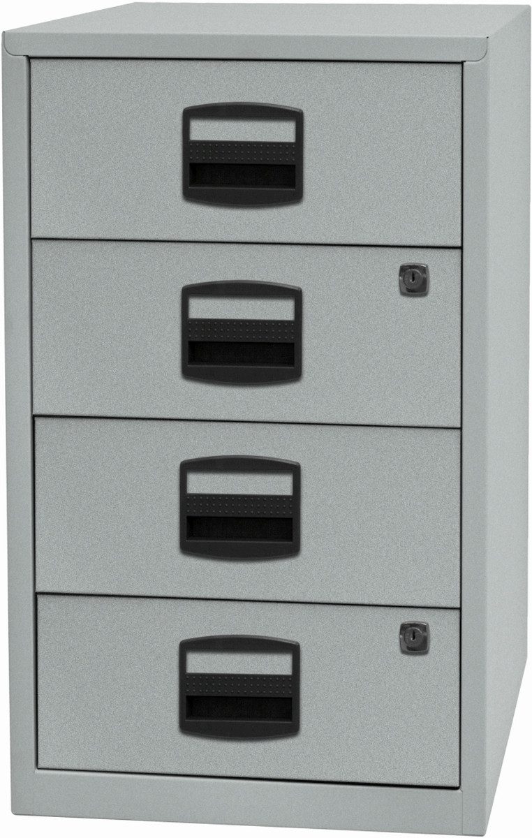 Bisley Home Hängeregisterschrank Schubladenschrank 4 Schübe 1-bahnig silber